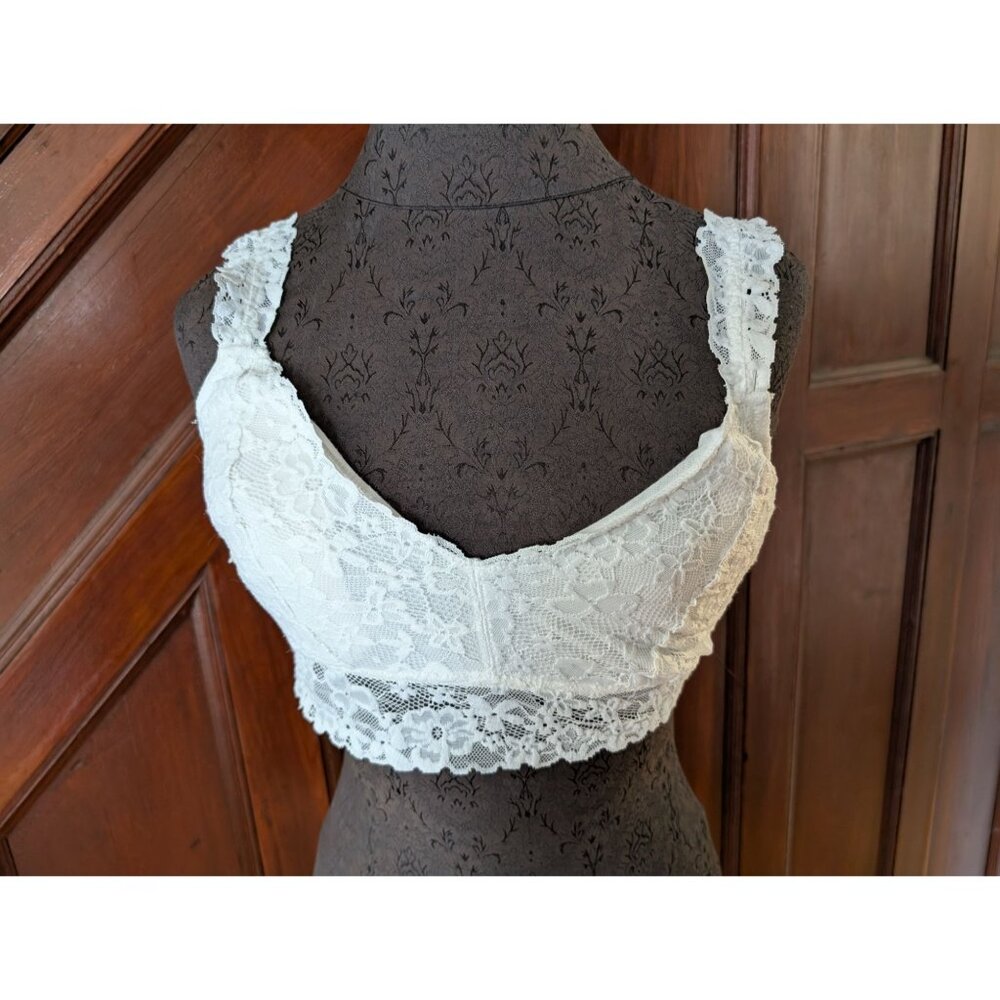 White Floral Lace Bralette Top Adjustable Straps Stretch Fit Womens Size S